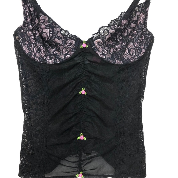 Vintage Betsey Johnson Rose Mesh Lace Corset Bra M - Picture 3 of 14